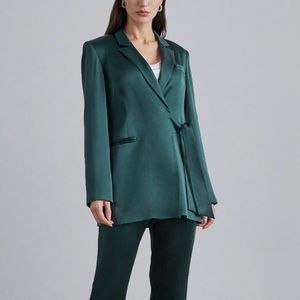 Tie-Waist Blazer - green silk